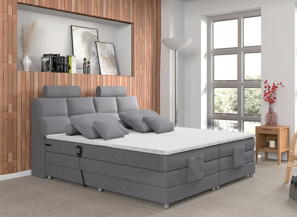KONDELA Elektrická polohovací postel, boxspring, šedá, 160x200, POLERMA NEW