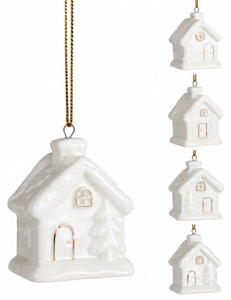 Porcelánový závěs domeček 40 × 40 × 60 mm, bílý – mix motivů