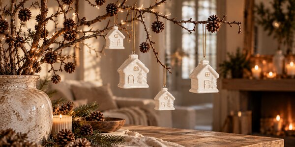 Porcelánový závěs domeček 40 × 40 × 60 mm, bílý – mix motivů