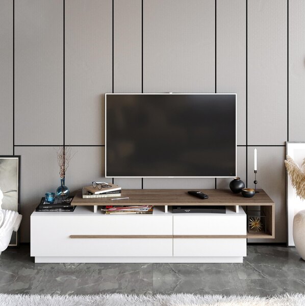 TV stolek/skříňka Pria (ořech + bílá). Akce -24%