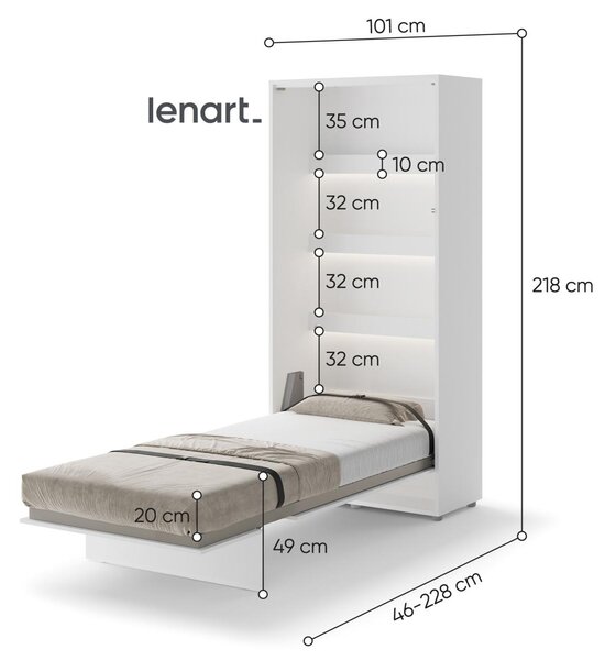 BED CONCEPT BC-03 výklopná postel 90x200 bílá lesk