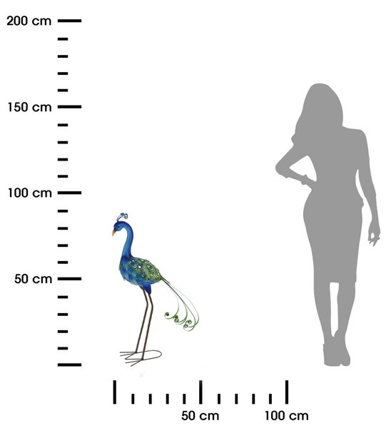 Zahradní kovová figurka Peafowl, 80 cm, modrá