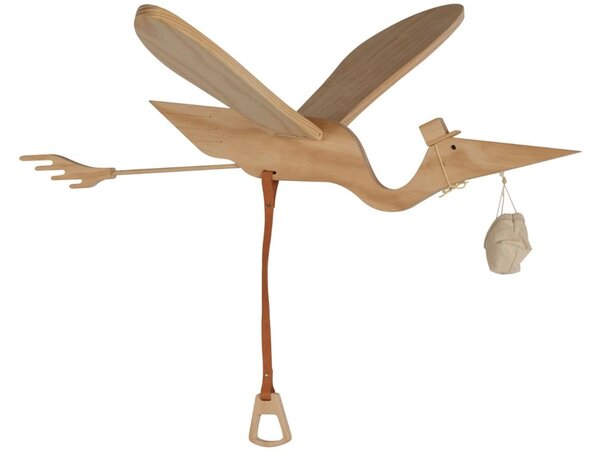 Dřevěná závěsná dekorace letící čáp Quax Stork 107 x 95 cm