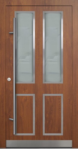 FM TÜREN Vchodové dveře s ocelovým opláštěním FM Turen model DS09 Orientace dveří: Pravé, otevírání dovnitř, Dekor: Zlatý dub, Standardní rozměr: 98 cm x 208 cm - vnější rozměr rámu