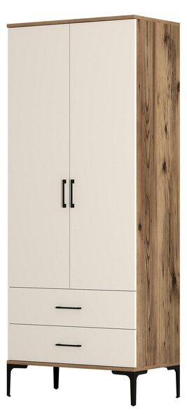 Šatní skříň Kiara T (ořech + krémová). Akce -25%