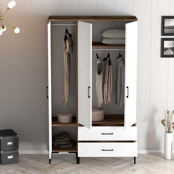 Šatní skříň Kiara RT (ořech + bílá). Akce -25%