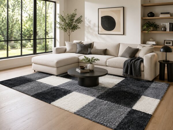 Ayyildiz, Kusový koberec Life Shaggy 1501 black, 60x110, černobílá, ložnice