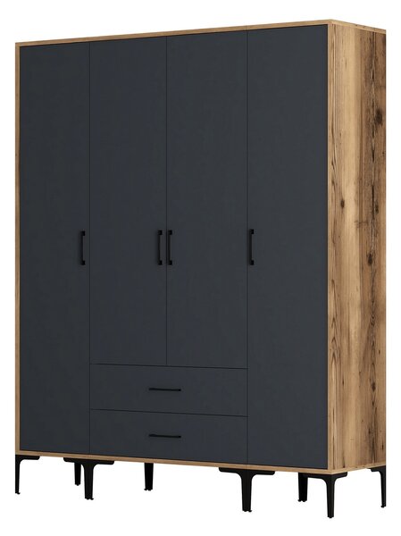 Šatní skříň Kiara STS (ořech + antracit). Akce -25%