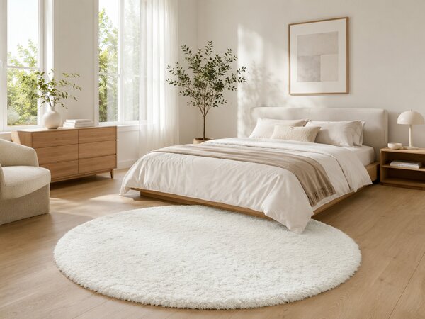 Ayyildiz, Kusový koberec Fluffy Shaggy 3500 white kruh, 120x120 (průměr) kruh, bílá, ložnice