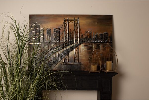 3D kovový nástěnný obraz Most v noci – 120x80 cm