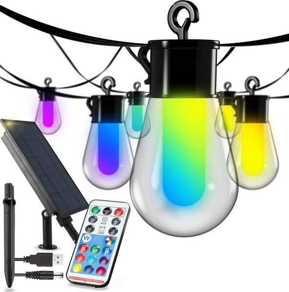 LED RGB Solární dekorační řetěz 15xLED/18 funkcí USB 6 m IP44 černá