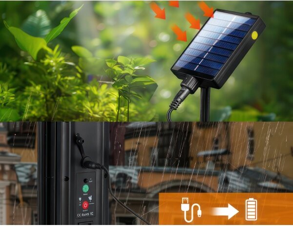LED RGB Solární dekorační řetěz 15xLED/18 funkcí USB 6 m IP44 černá