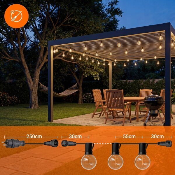 LED Venkovní dekorační řetěz 36xE12/1W/230V 22,35 m IP65 černá