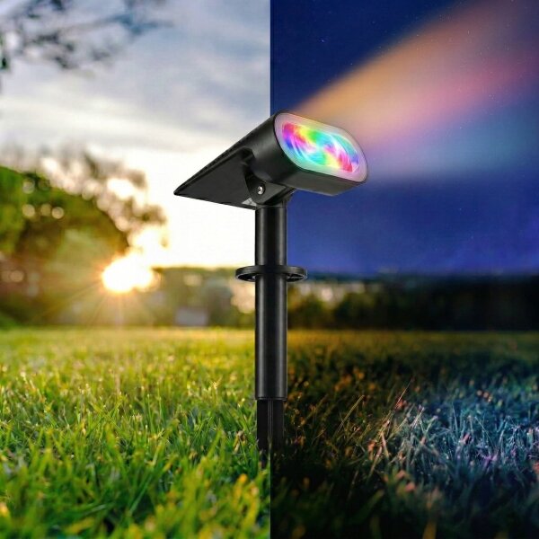 LED RGB Solární lampa 2v1 LED/3,7V 1200 mAh IP54 černá