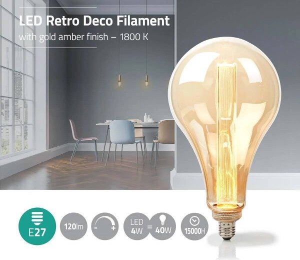 Nedis LBRDE27PS165AR- LED Stmívatelná žárovka FILAMENT PS165 E27/3,5W/230V 1800K
