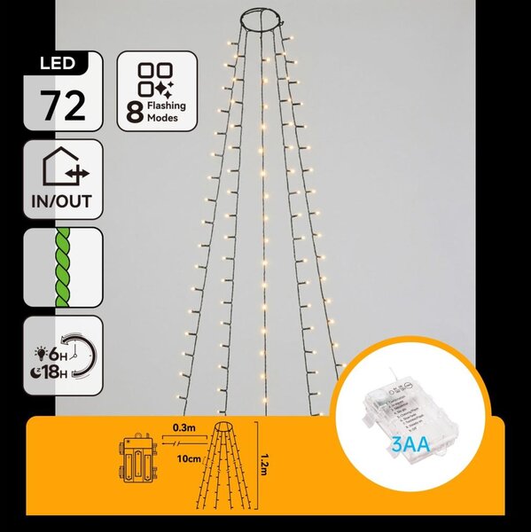 Aigostar - LED Venkovní vánoční řetěz 72xLED/8 funkcí 3xAA 1,2m IP44 teplá bílá