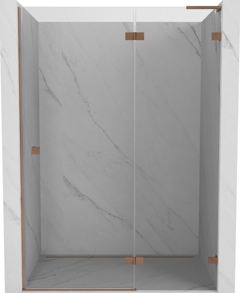 Mexen Lunar L, Otočné pravé sprchové dveře 130 cm, 8mm čiré sklo, měděný matný profil, 834L-130-000-65-00-P