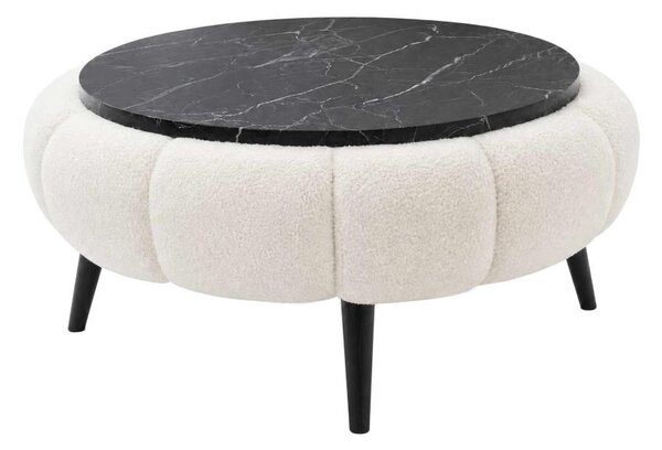 Konferenční stolek FELPO pr. 60 cm černá/bílá/dekor mramoru