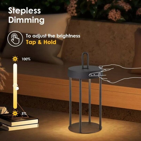 LED Stm. ven. nab. dotyková stolní lampa GENTLE LED/1,5W/3,7V 3000 mAh IP44 čern