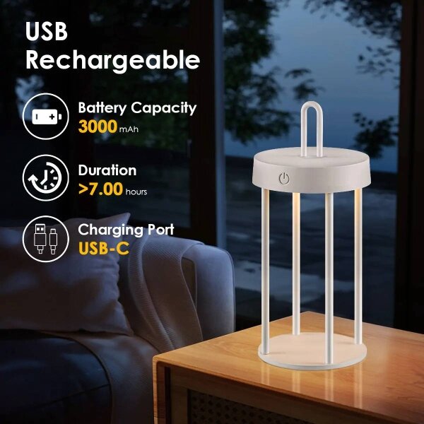 LED Stm. ven. nab. dotyková stolní lampa GENTLE LED/1,5W/3,7V 3000 mAh IP44 bílá