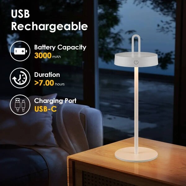 LED Stm. venk. nab. dotyková stolní lampa SHINE LED/1,5W/3,7V 3000 mAh IP44 bílá