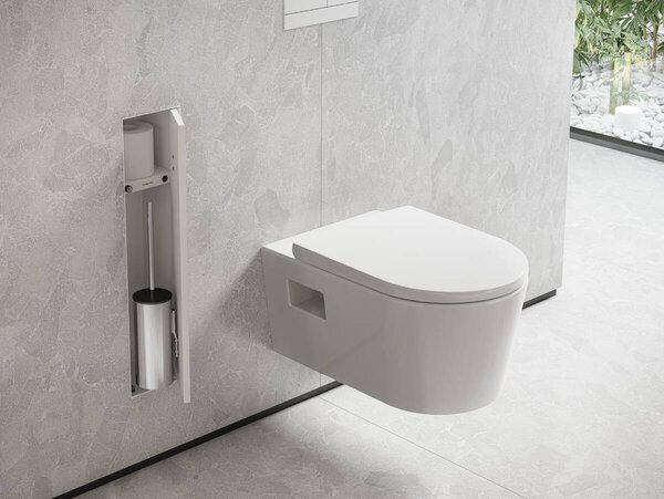 Hansgrohe XtraStoris Rock - Zabudovaný držák na WC kartáč s poličkou s možností obkladu, bílá matná 56060700