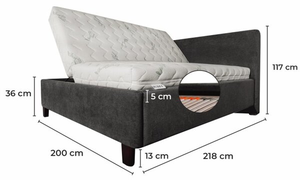 Čalouněná postel ZEFIRA + lamelový rošt + matrace EMI