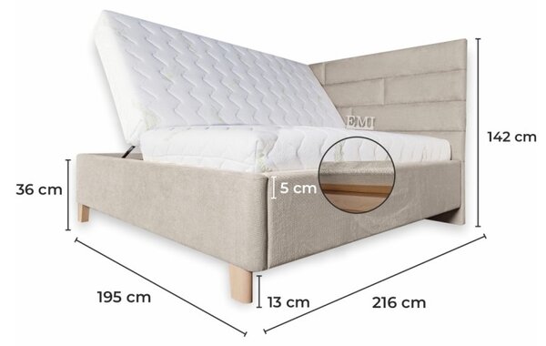 Čalouněná postel CALMIRA + lamelový rošt + matrace EMI