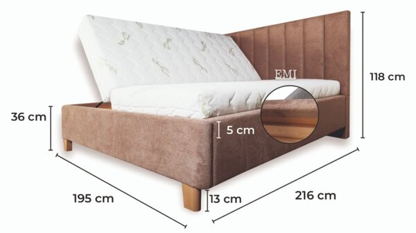 Čalouněná postel LUNEXA + lamelový rošt + matrace EMI