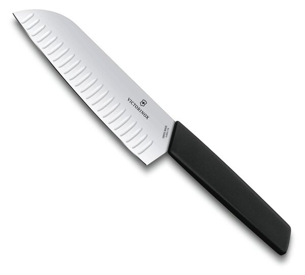 Japonský Nůž Santoku s výbrusy 17 cm černý SWISS MODERN - Victorinox (Santoku nůž 17 cm SWISS MODERN černý - Victorinox)