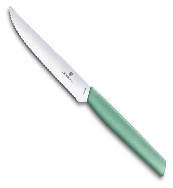 Steakový nůž 12 cm zelený SWISS MODERN - Victorinox (Zoubkovaný nůž na steak 12 cm SWISS MODERN mátově zelený - Victorinox)