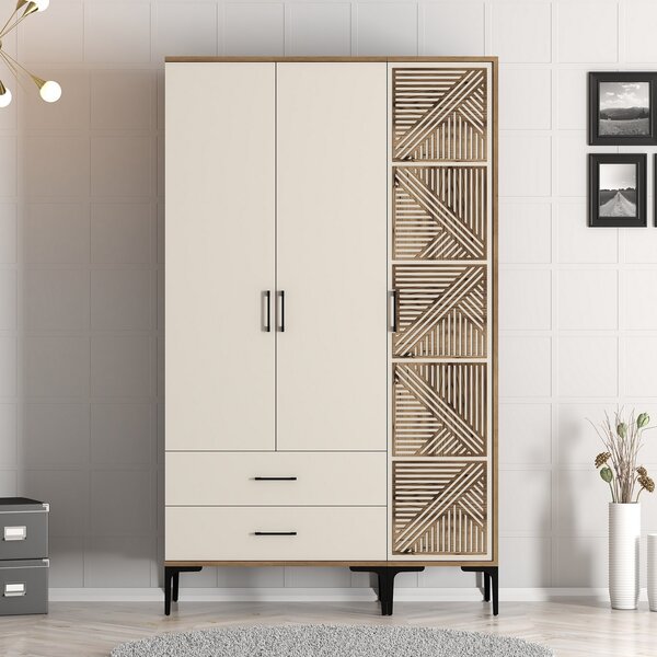 Šatní skříň Kiara PT (ořech + krémová). Akce -24%