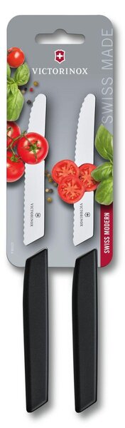 Sada 2 ks Nůž na rajčata SWISS MODERN 11 cm černý - Victorinox (Zoubkovaný nůž na zeleninu SWISS MODERN černý 11 cm - Victorinox)