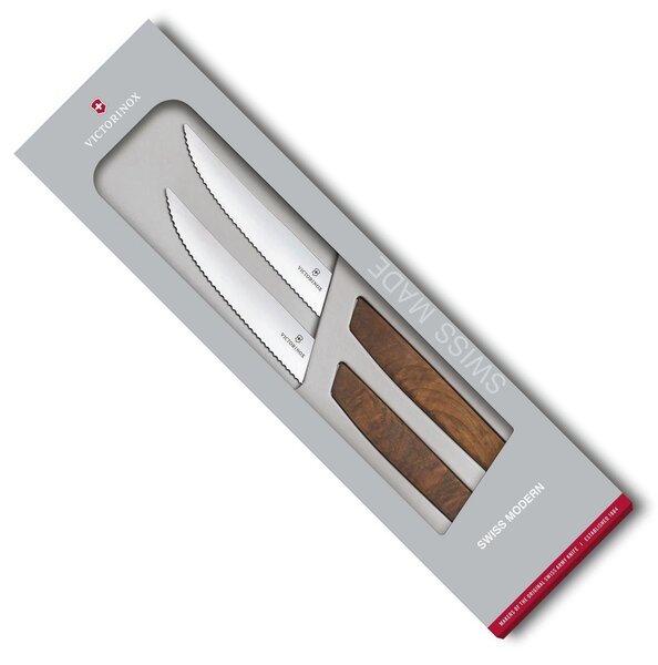 Sada 2 ks steakový nůž 12 cm SWISS MODERN s vlnitým okrajem - Victorinox (Nůž na steak s dřevěnou rukojetí 12 cm set 2ks SWISS MODERN s vlnitým okrajem - Victorinox)