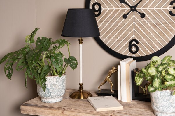 Stolní lampa s bílo-zlatou základnou a černým stínidlem Vileo - Ø 22*53 cm E27/max 1*60W - Clayre & Eef