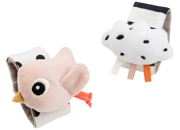 -25 % Dny MOMENTI– Sada dvou růžových plyšových chrastítek na zápěstí Done by Deer Happy clouds