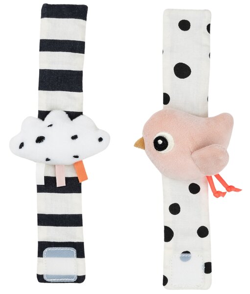 -25 % Dny MOMENTI– Sada dvou růžových plyšových chrastítek na zápěstí Done by Deer Happy clouds