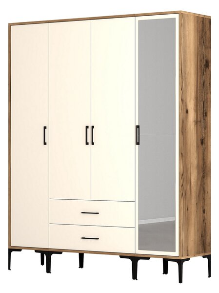Šatní skříň Kiara STR (ořech + krémová). Akce -20%