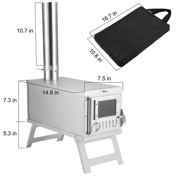 Venkovní krb z nerezové oceli 304 – ohřívač do stanu – krb na dřevo pro kempování – hmotnost 3 kg – stříbrná barva