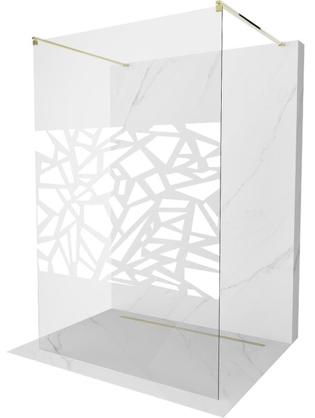 Mexen Kioto, průchozí sprchová zástěna 100 x 200 cm, 8mm sklo čiré/bílý vzor, 2x zlatá stabilizační rozpěra, 800-100-002-50-85