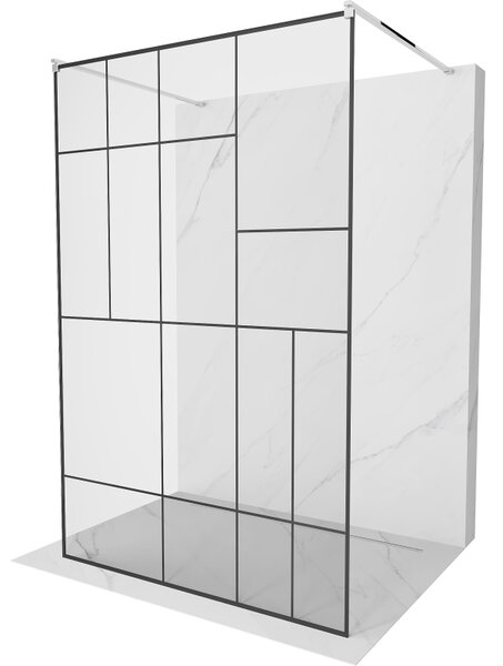 Mexen Kioto, průchozí sprchová zástěna 100 x 200 cm, 8mm sklo čiré/černý vzor, 2x chromová stabilizační rozpěra, 800-100-002-01-78