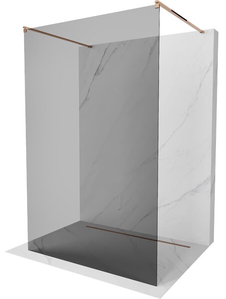 Mexen Kioto, průchozí sprchová zástěna 100 x 200 cm, 8mm šedé sklo, 2x růžové zlato stabilizační rozpěra, 800-100-002-60-40