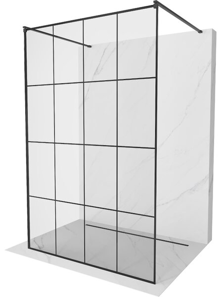 Mexen Kioto, průchozí sprchová zástěna 130 x 200 cm, 8mm sklo čiré/černý vzor, 2x černá stabilizační rozpěra, 800-130-002-70-77