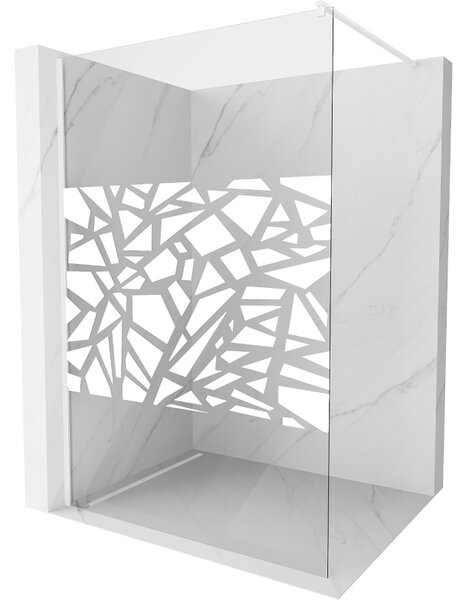 Mexen Kioto, Walk-In sprchová zástěna 70 x 200 cm, 8mm sklo čiré/bílý vzor, bílý profil, 800-070-101-20-85