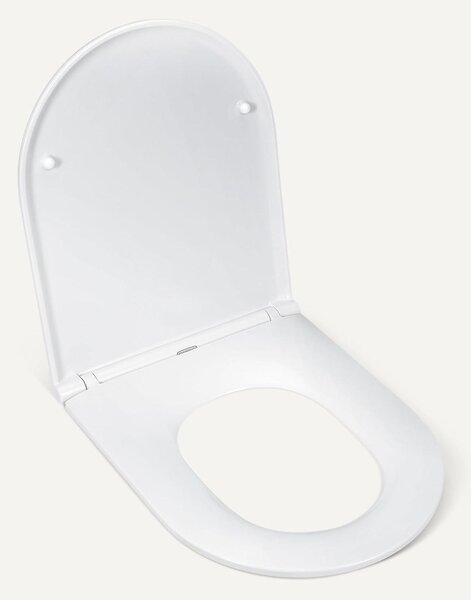 Toaletní sedátko ve tvaru D - WC sedátko s pomalým zavíráním - Rychlá instalace - Univerzální - Ureové pryskyřice - Bílá barva