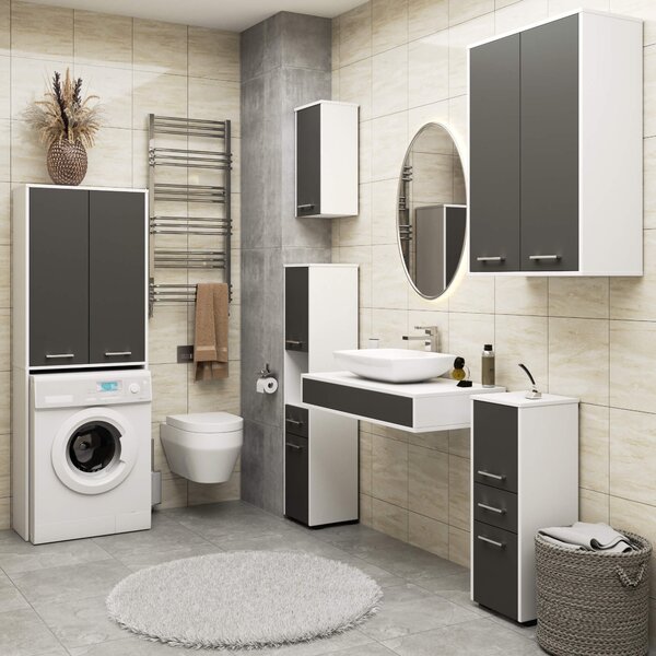 Ak furniture Závěsná koupelnová skříňka Fin W64 64 cm bílá/grafit
