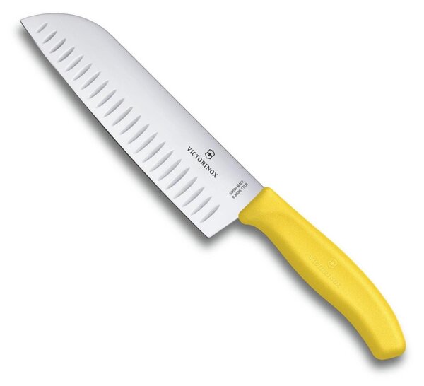 Japonský Nůž Santoku s výbrusy SWISS CLASSIC 17 cm žlutý - Victorinox (SWISS CLASSIC Santoku Japonský Nůž s výbrusy 17 cm žlutý - Victorinox)