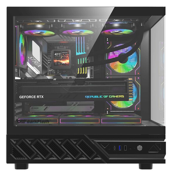 Počítačová skříň DarkFlash DS950V s displejem (černá) + 6 ventilátorů