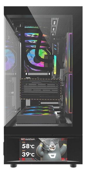Počítačová skříň DarkFlash DS950V s displejem (černá) + 6 ventilátorů