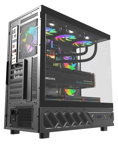 Počítačová skříň DarkFlash DS950V s displejem (černá) + 6 ventilátorů